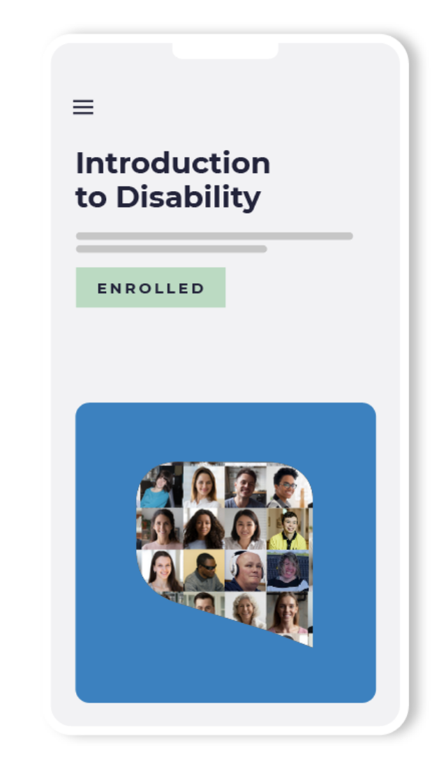 Mockup of the ReThink Ability Intro to Disability Module on an Phone