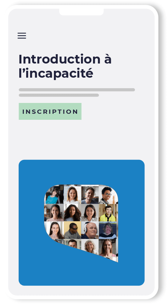 Image de téléphone portable montrant une vignette de prévisualisation de la formation en ligne Introduction à l’incapacité.